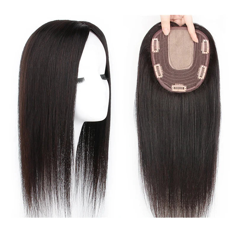 20inch Natural Human Hair Topper Female Top Hair Thin Breathable White Hair Cover Long Straight Wig Topper