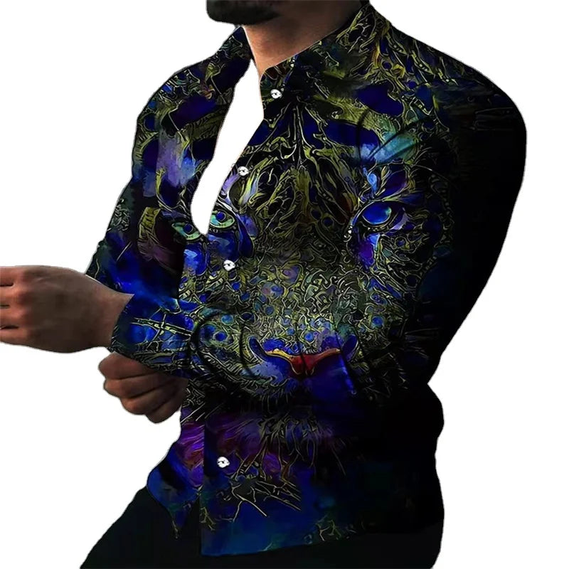 Hgh Quality Printed V-neck Shirt for Men Vintage Retro Designer Man Shirt Long Sleeve Lux Man Shirt