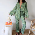 Casual Fashionable V Neck Hidden Buttoned Top Zip-Up Trouser Suits Spring Summer Printed Two Piece Women's Pants And Shirt Set