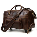 Customized Solid Genuine Leather Trolley Bag Travel Luggage Full Grain Cowhide Wheeled Rolling Duffel Bag for Men