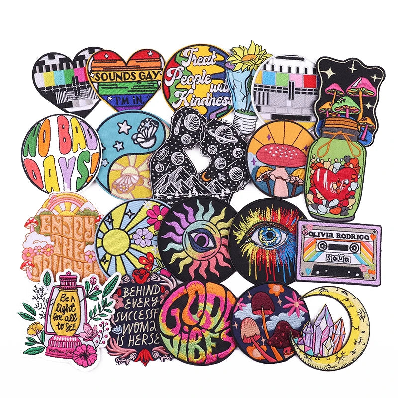 Embroidery Daisy Flower Patches Colorful Eyes Embroidered Decorative Patches Bock Band Patches