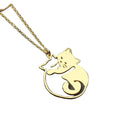 High Polished Stainless Steel 18k Gold Plated Hugging Kitty Necklace Black&White Cat Cat Lover Jewelry Women