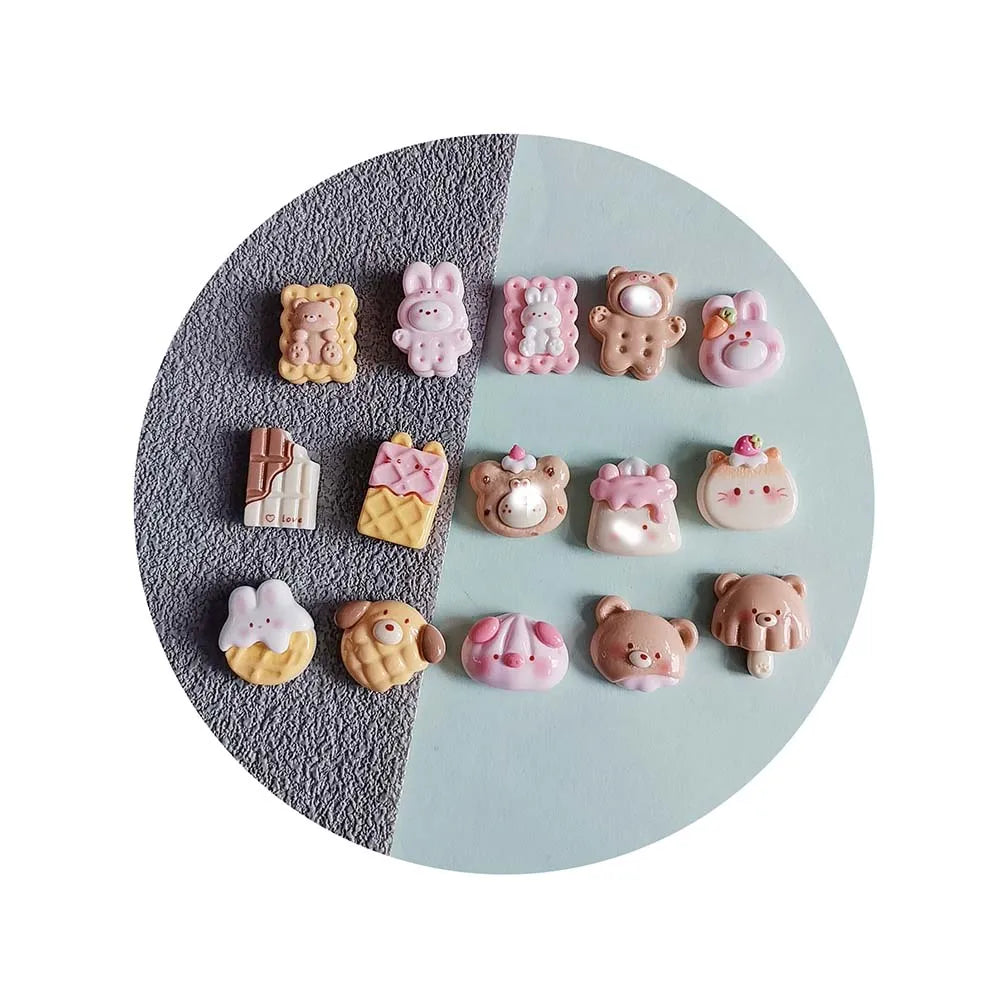 Mini Cartoon Rabbit Bear Cookie Chocolate Resin Food Kids' Miniature Doll House Home Decorative Accessories