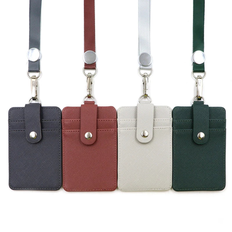 Ready to Ship Fashion PU Leather Credit Card Holder Exquisite Card Holder With Lanyard Gift Card Bag Case for Friend