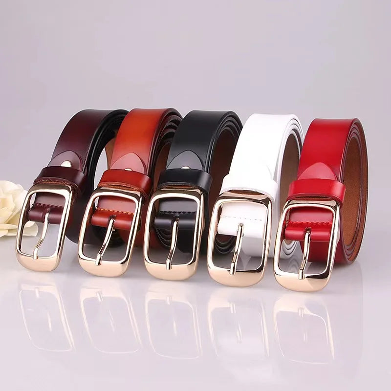 JULUN Belt Manufacturer Cowhide Polished Genuine Leather Belts Gold Pin Buckle Women's Genuine Leather Belt for Daily Business