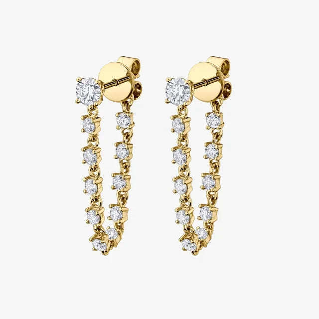925 Sterling Silver Sparkle Women Jewelry 14K Gold Plated Tennis CZ Drop Dangle Chain Earrings