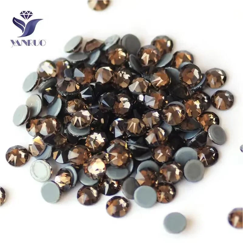 YANRUO Smoked Topaz Crystal Rhinestones Glass Hotfix Strass Flatback Crystal Beads for Wedding Dresses Decor