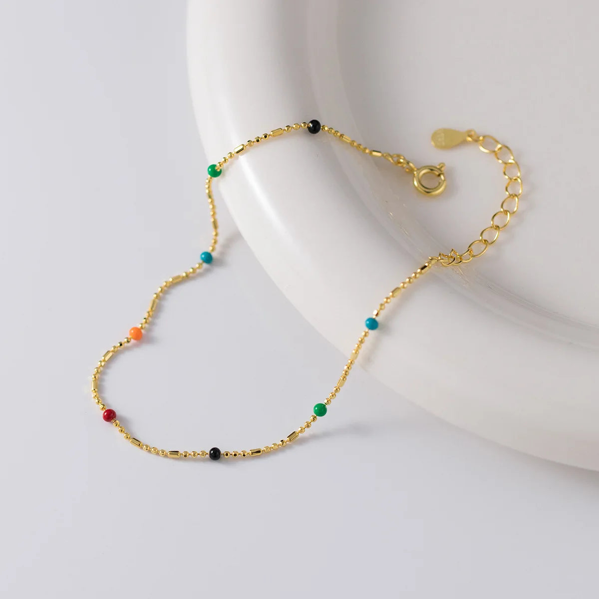 925 Sterling Silver Enamel Coloful Bead Simple Hand Fashion 18K Gold Plated Jewelry Bracelets for Women