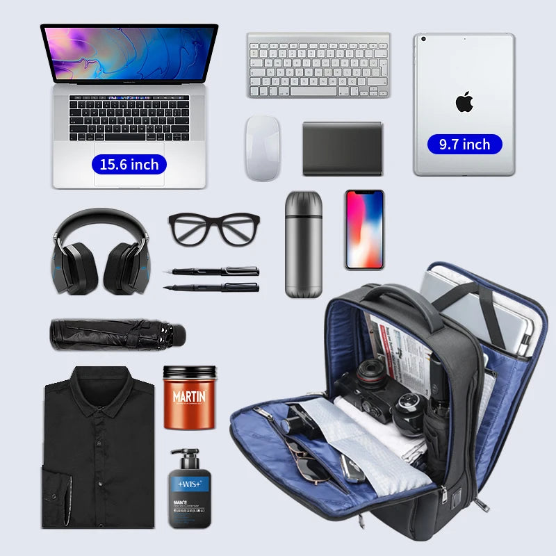 Bopai Nylon Large Expandable Usb Charging Office Men Anti Theft Multifunction Notebook 15.6 Inch Laptop Travel Business Backpack MegaBDM