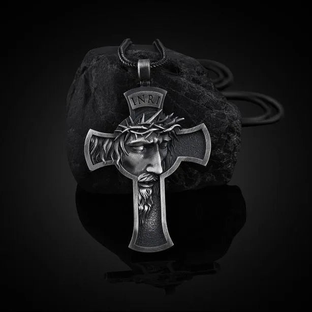 Tim Material Men INRI Jesus Christian Necklace Vintage Crucifix Pendant Pewter Orthodox Cross Christian Charms