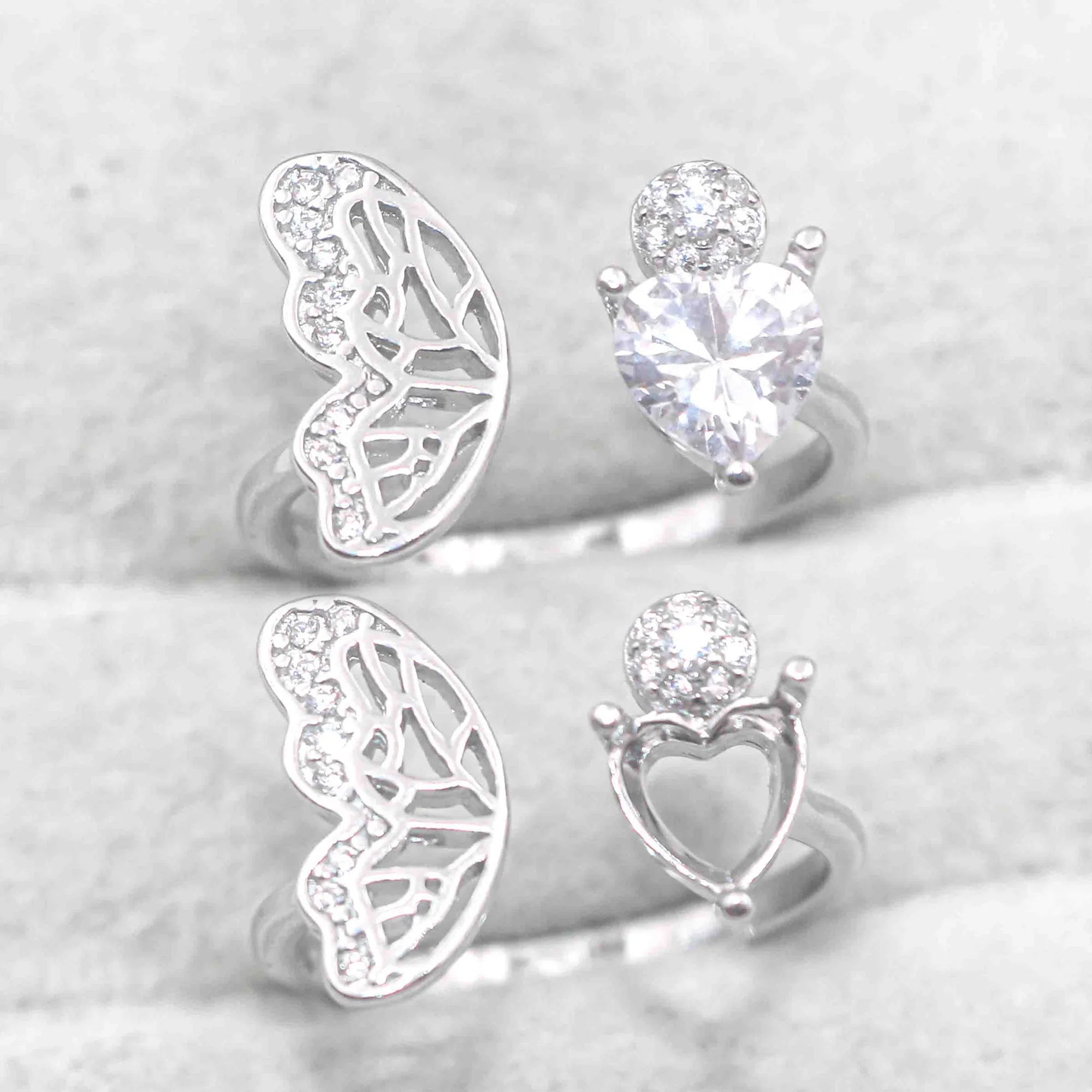 Semi Mount 6*6mm Sterling Silver Ring Heart Shape Empty Frame Blank Support Claw Setting S925 Base Without Center for DIY Inlay