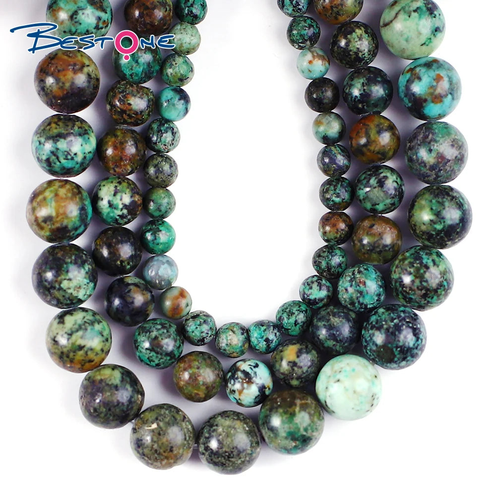 Bestone 4mm 6mm 8mm Natural Real African Turquoise Stone Loose Beads Strands for Jewelry Making