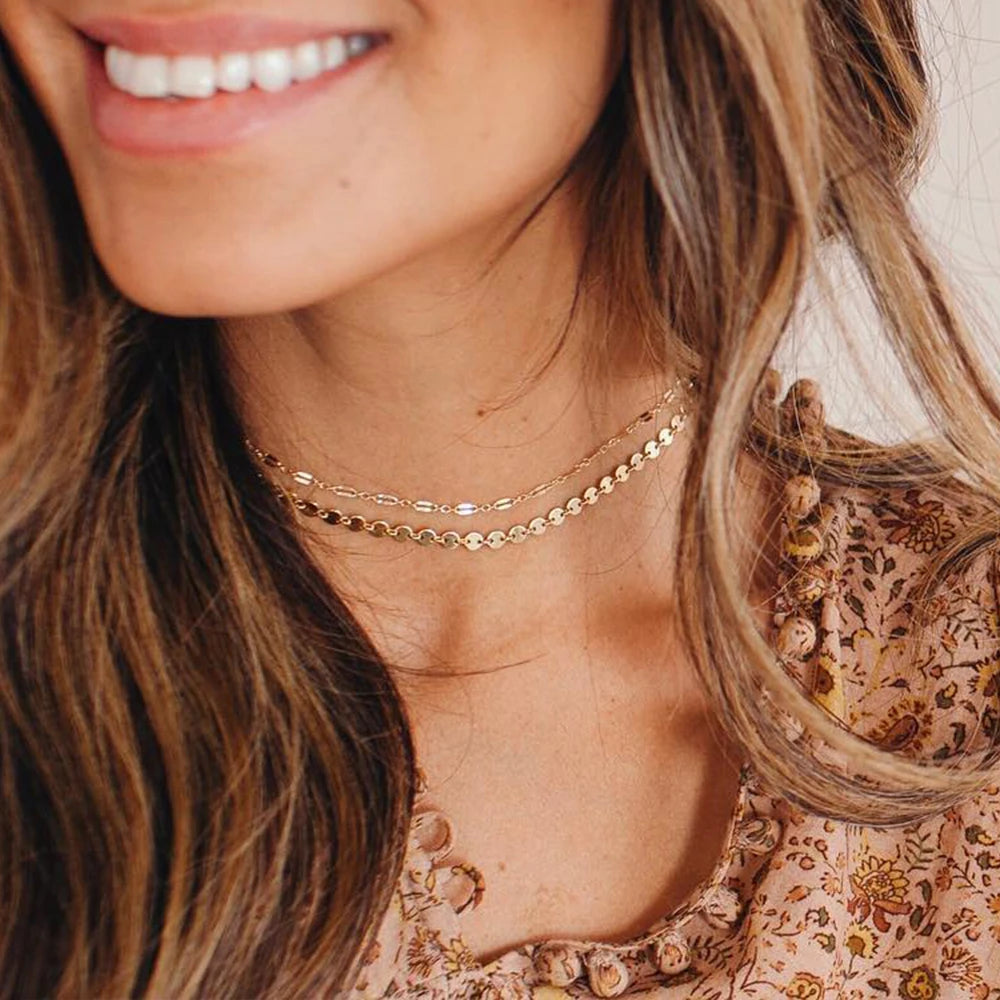 Factory 2PCS Gold Chain Necklace Set Stainless Steel Jewelry