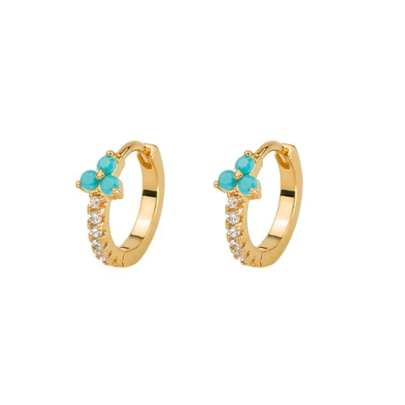 Women Diamond-studded Geometric Light Luxury Temperament All-match Earring Ear Buckle Female with Turquoise