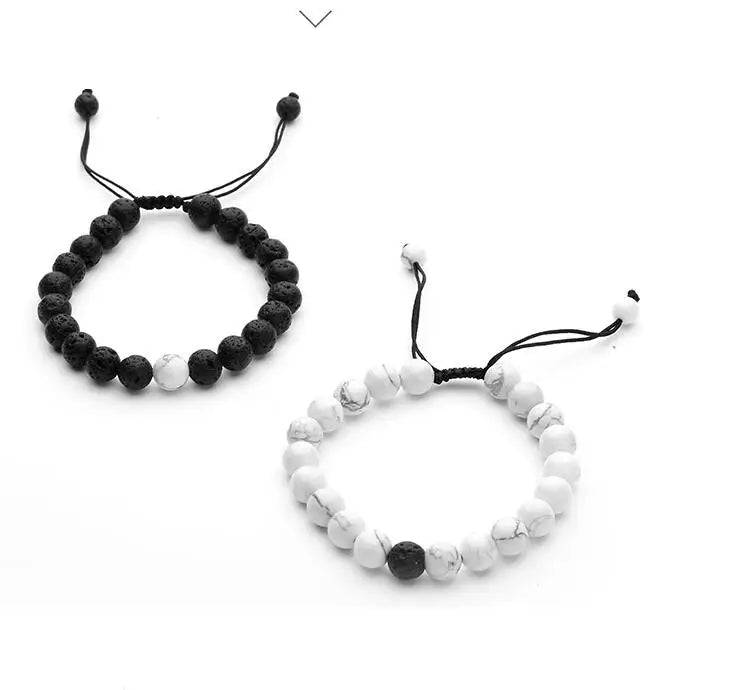 Hot Sale 8 MM Yin Yang Black and White Beads Distance Bracelet for Couples and Best Friends Wholesale 2 PCS / Set