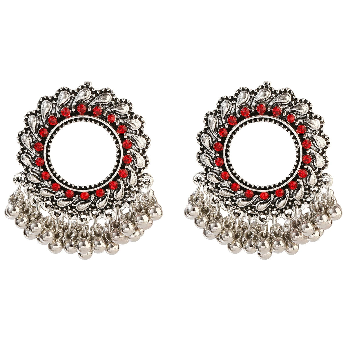Ethnic Women's Pink Flower Crescent Earrings Bollywood Kundan Jhumka Earrings Fashion Jewelry Beads Tassel Gypsy
