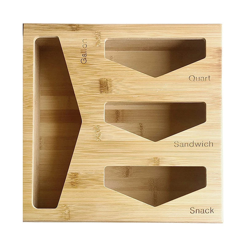 Bamboo Ziplock Bag Storage Organizer and Dispenser for Kitchen Drawer Wood Kitchen Food Storage Bags Holder Compatible with Gall