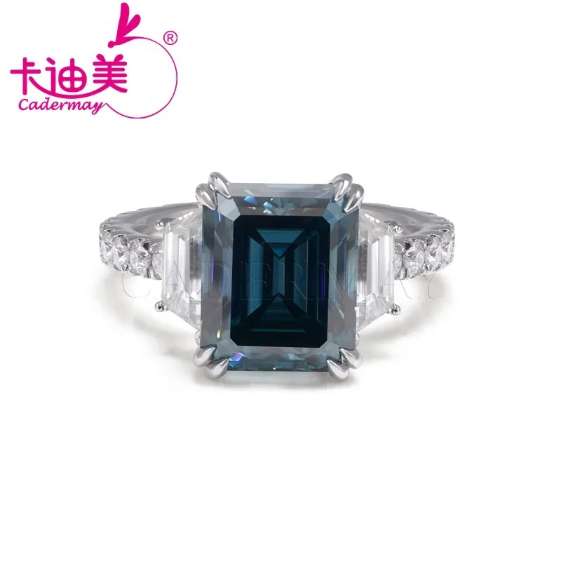 Luxury Custom Original Gray Color Emerald Cut  Moissanite 9*11mm 5ct Engagement Wedding Rings Brand