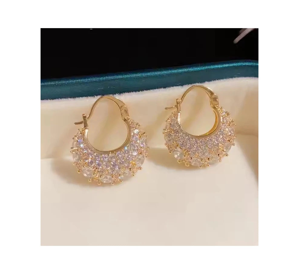 Korean Style Full Crystal Diamond 14K Gold Hoop Earrings Fashion Luxury Cubic Zircon Earrings for Women Jewelry