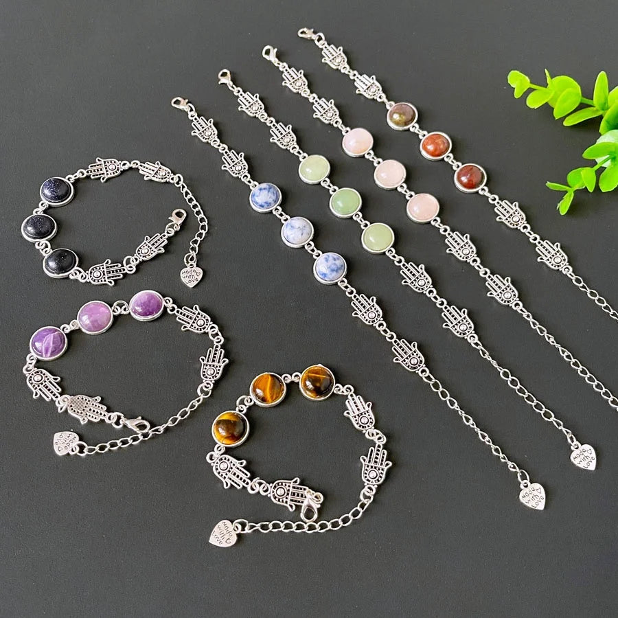 Fashionable Round Semi-Precious Stone Bracelet Colorful Crystal Quartz & Rose Quartz Beads Amethyst Model Jewelry