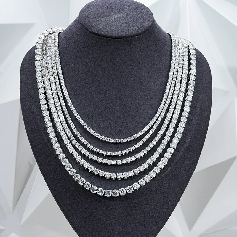 Stargems Wholesale S925 Sterling Silver Moissanite Necklace 3mm 4mm 5mm DEF VVS Moissanite Tennis Chain