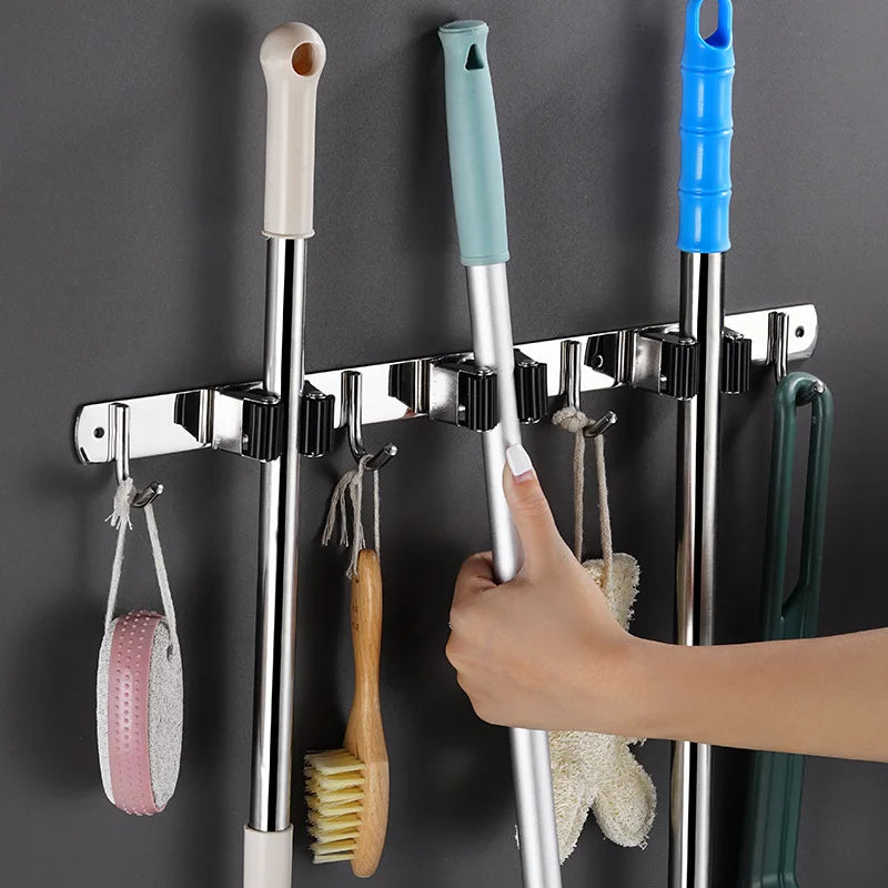Mop Handle and Broom Holder Wall Mount Clip Stainless Steel Heavy Duty Multifunctional Mop Organizer