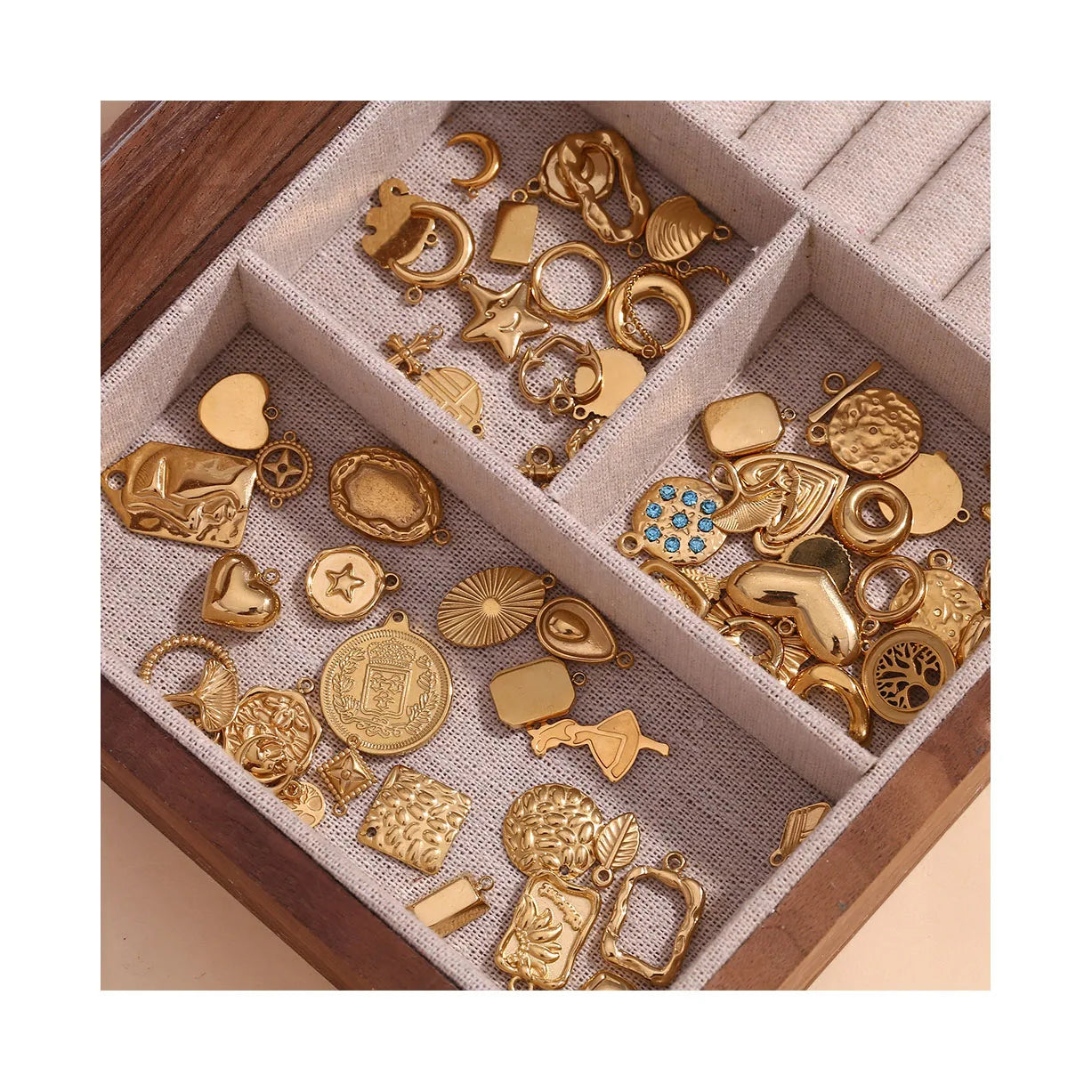 ERESI Wholesale Waterproof Stainless Steel Gold Plated Moon Heart Charms for Jewelry Making Fashion Jewelry Pendants & Charms