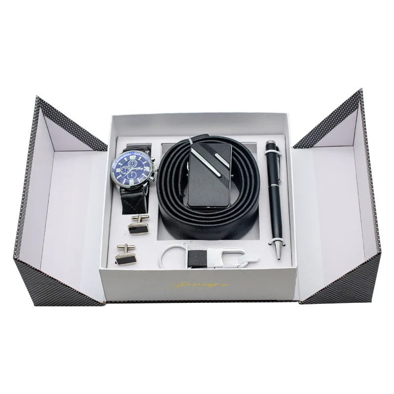Corporate Gifts Men Gift Set Luxury Leather Sets Watch Belt Key Chain Present Father's Day Valentine's Day Business Gift for Men