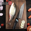 Manufacturer CNC Hollow Stripes Curved Blade 67 Layers Vg10 Damascus Steel Kitchen Knife with G10 Handle