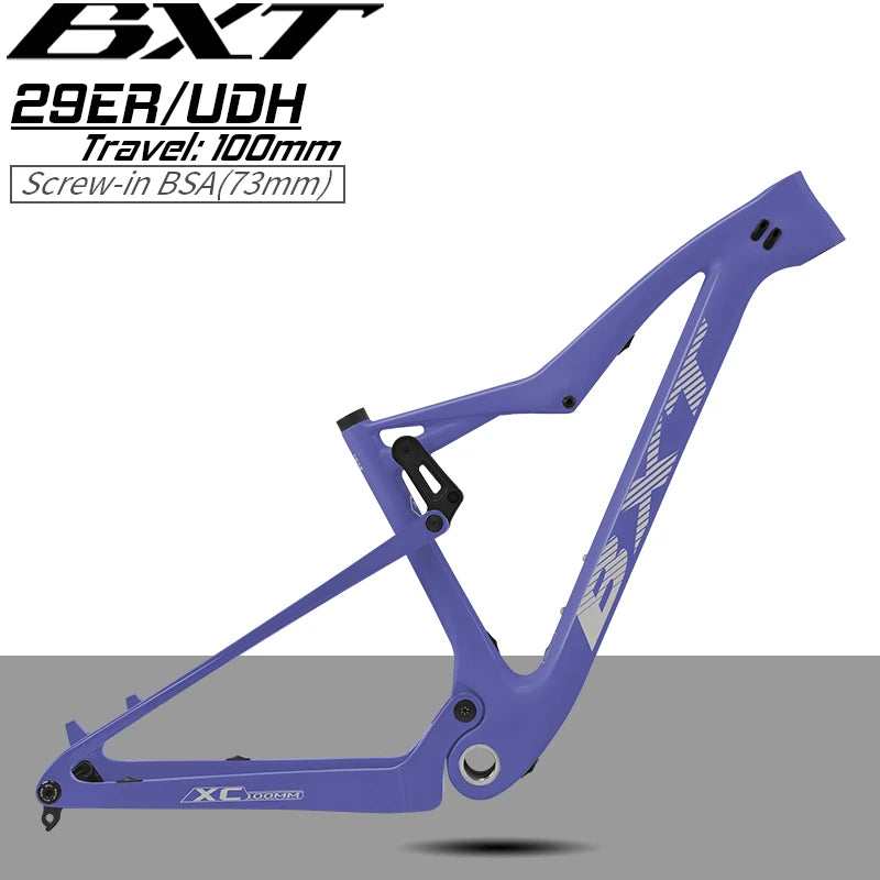 BXT XC-107 Full Carbon Suspension Frame Lightweight 100mm Travel VTT Boost 148x12mm BSA 29" Cross-Country Factory OEM/ODM