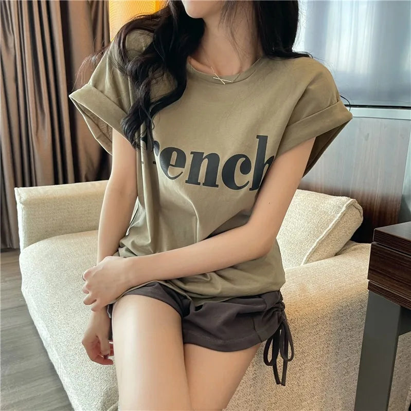 Trendy Print Plus Size Candy Color T-shirt Vintage Graphic Womens T Shirt