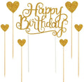 Set of 7  Happy Birthday Cake Toppers Gold Glitter Letters Happy Birthday and Love StarParty Decor Decorations XQ279