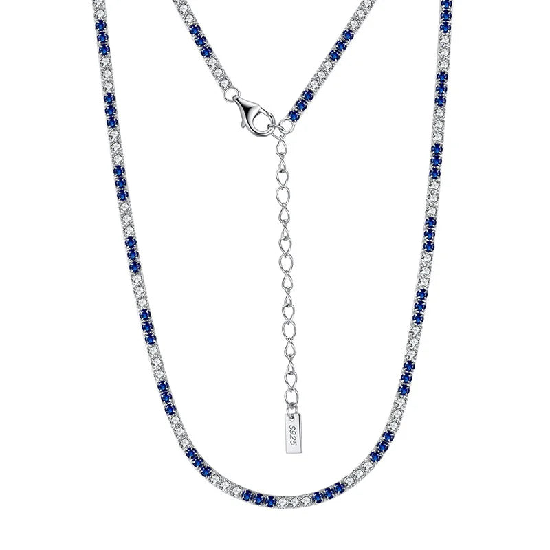 Simple 925 Sterling Silver Tennis Jewelry Set 2mm CZ Sapphire Link Chain Tennis Necklace Bracelet Sets for Women