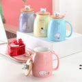 Hot Sale Cartoon Cute Cat Ceramic Coffee Mugs with Bamboo Lid Promotional Gift Coffee Mug With Spoon