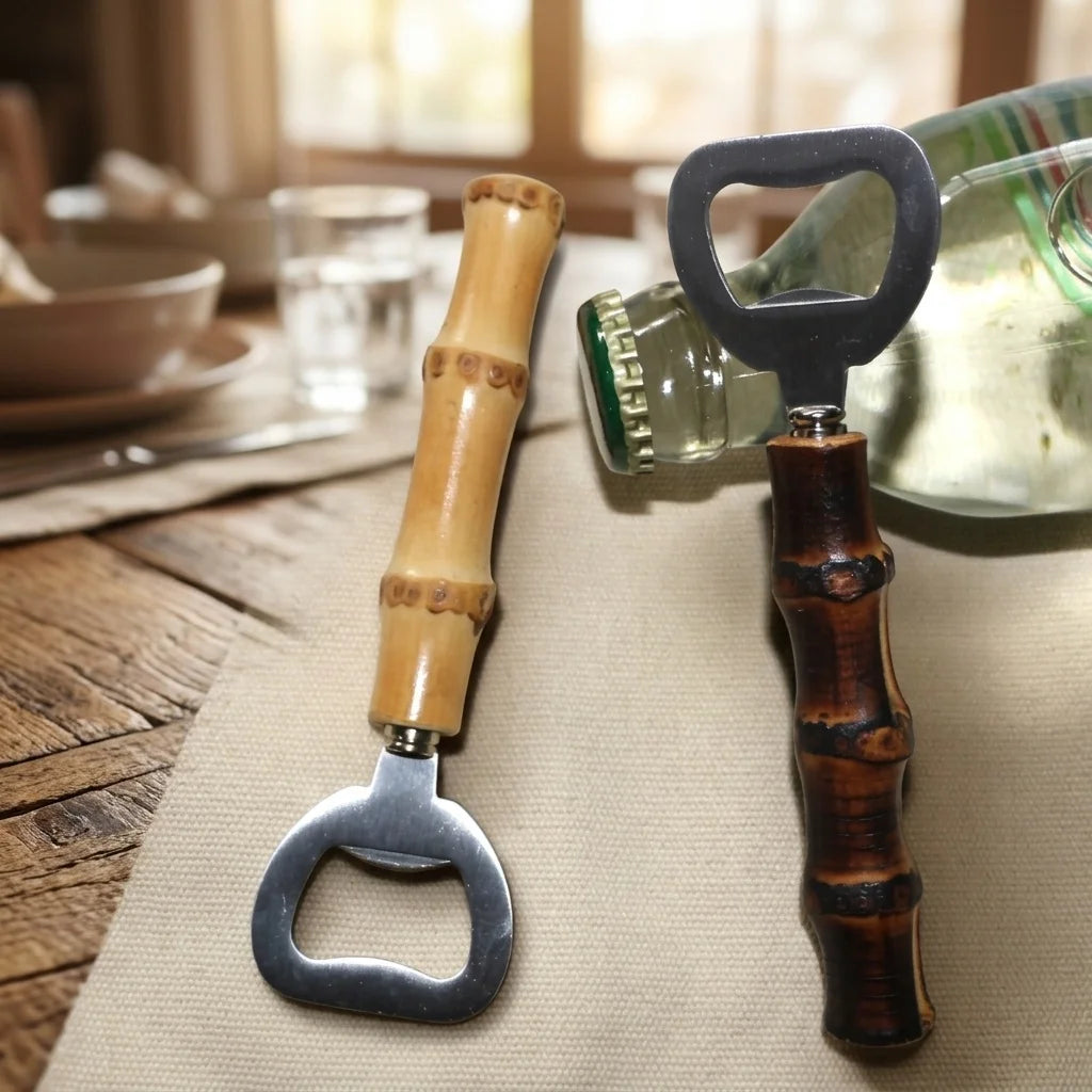 Unique Bamboo Root Handle Stainless Steel Cap Beer Bottle Opener