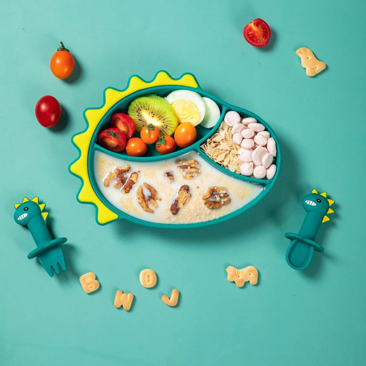 Silicone New Arrival  Top Sell Non Toxic Silicone Plate for Kids Baby Dinosaur Silicone Cute  Plate