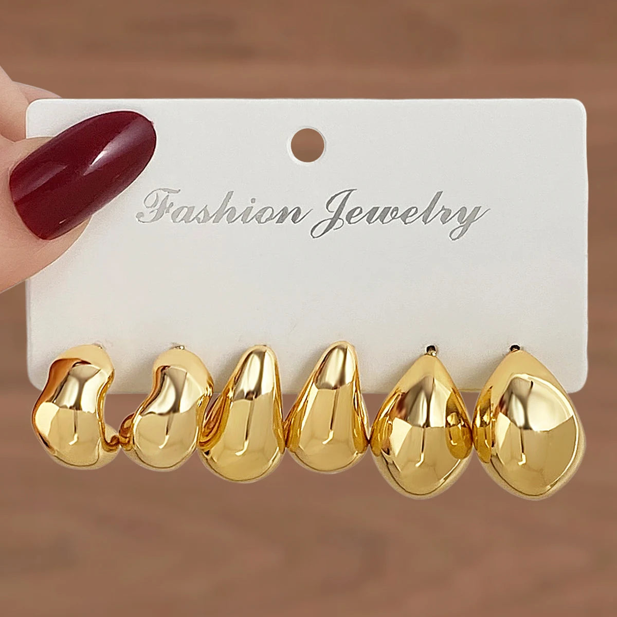 3Pcs/Set Irregular C Shaped Water Drop Design Earring Set for Women Jewelry Wholesale