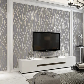 Grey Wavy Striped Wallpaper for Living Room Bedroom Minimalist 3D Gray Thickened Deer Skin Velvet Wallpaper