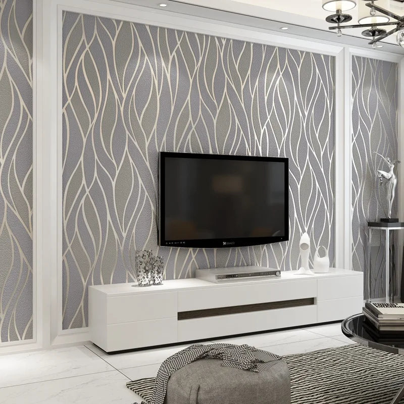 Grey Wavy Striped Wallpaper for Living Room Bedroom Minimalist 3D Gray Thickened Deer Skin Velvet Wallpaper