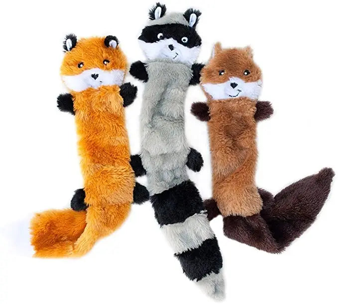 Skinny Peltz No Stuffing Squeaky Plush Dog Toy Fox Raccoon and Squirrel Dog Puzzle Toy Pet Sounding Toys