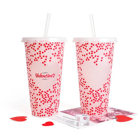Valentines Day 24oz Eco Friendly Bubble Tea Coffee Plastic Reusable Cold Cup