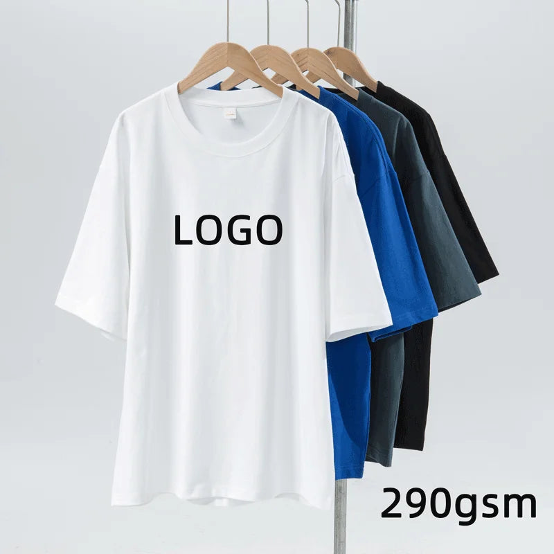 TB004 290gsm Custom Logo Wholesale Men and Women Summer 100% Cotton T-Shirt Unisex Blank Solid Color Tshirt for Women Tops