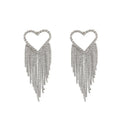 RisingMoon Silver Gold Plating Full Diamond Tassel Heart Statement Earrings Bling Crystal Heart Tassel Earrings