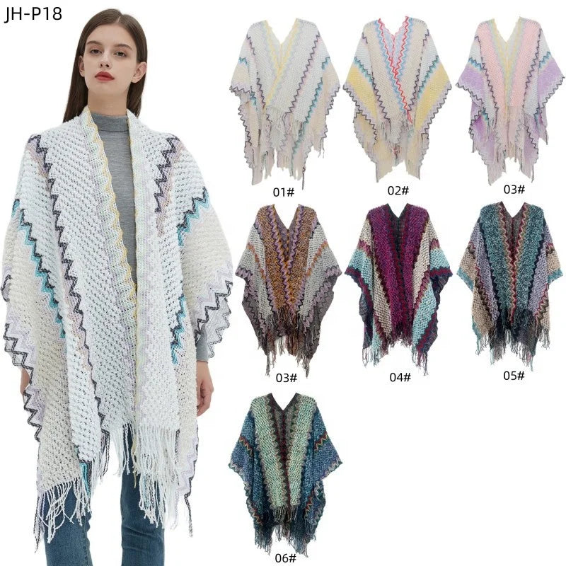 Landfond Women's Autumn Winter Argyle Acrylic Long Ethnic Knit Tassel Shawl Scarf Blanket
