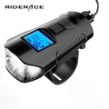 RIDERACE USB Charging Frontlight Waterproof Flashlight Handlebar Cycling Head Light W/ Horn Speed Meter LCD Screen Bicycle Light