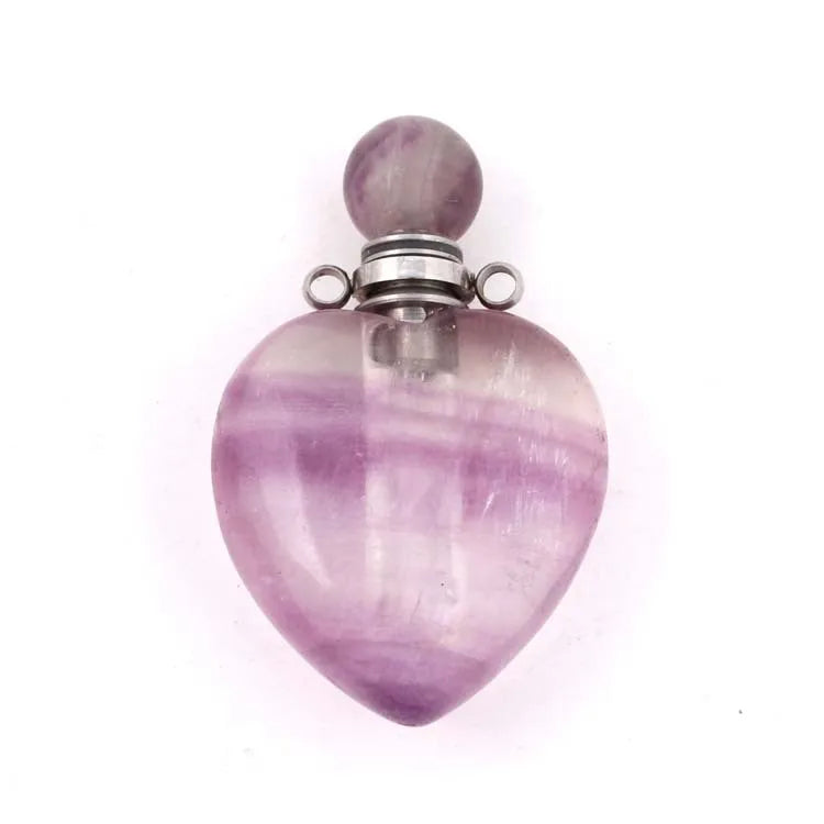 Hongzhuo Fluorite Gemstone Silver Plated Heart Shape Perfume Bottle Pendant for Necklaces Healing Crystals Jewelry