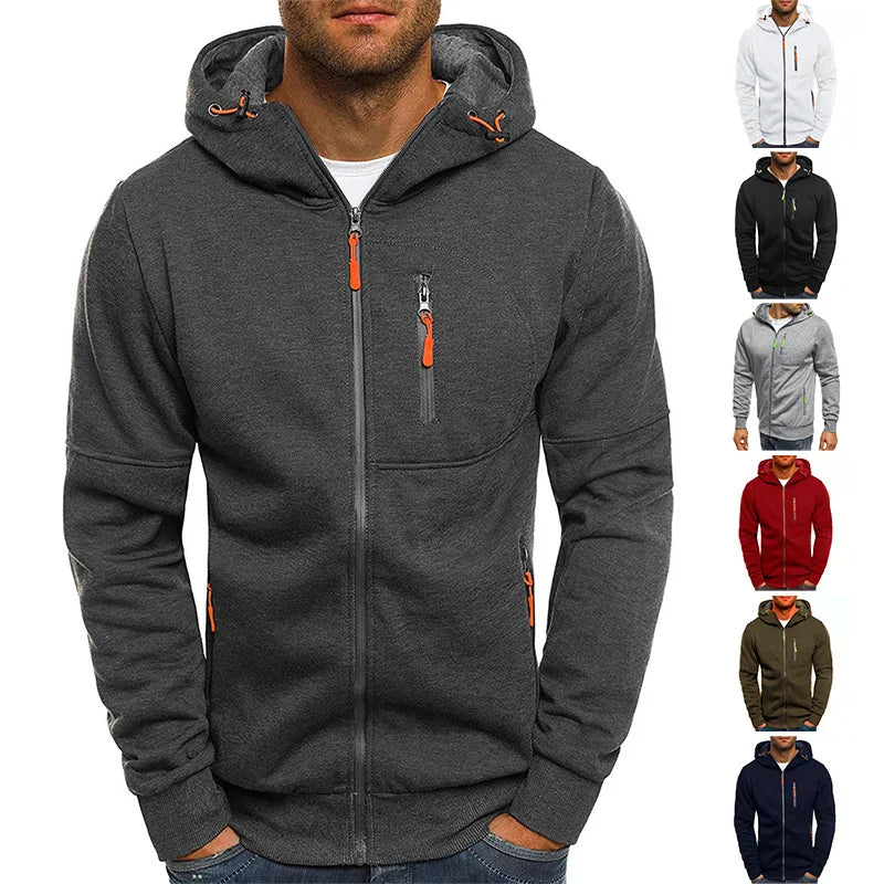 European and American Men's Loose Zipper Solid Color Hoodie for Spring Autumn Winter Sports Leisure Fitness ODM Supply