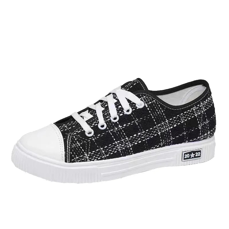 Women's Simple Fashion Lace-up Canvas Shoes Thick Bottom Wear-resistant Non-slip Ladies' Sports Shoes Comfortable Casual Shoes