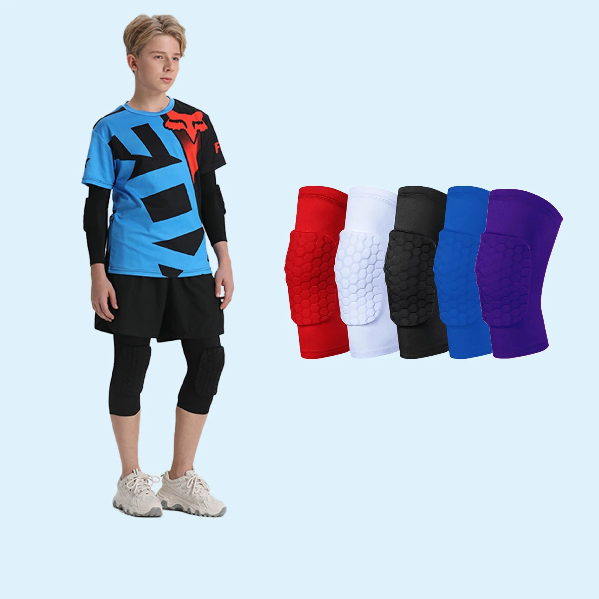 Short Honeycomb Shock Proof Design Sponge Soft Pad Acl Injury Meniscus Knee Brace Total Leg Strong Protect Guard for Kid Student