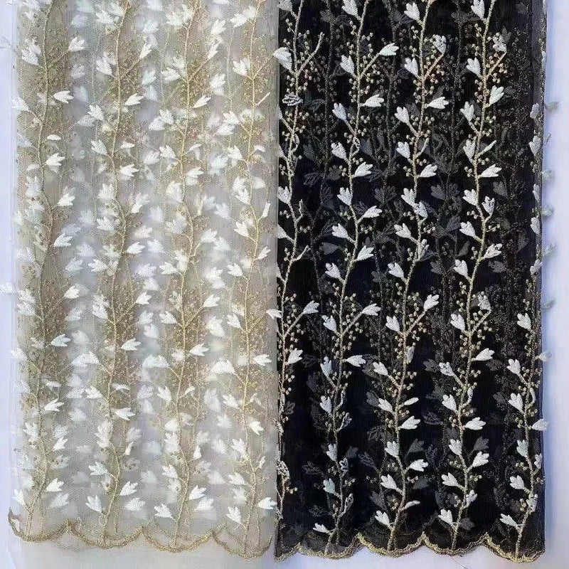 Latest 3D French Dress Ted Lace Fabric Bakerlinear Lace Gold Thread Embroidery Lace Fabric